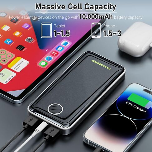 MARBERO Mini Power Bank 10000mAh، 22.5W شاحن محمول صغير سريع الشحن مع PD 3.0 & QC 3.0، شاحن iPhone خفيف الوزن USB C، مخرج مزدوج متوافق مع iPhone وSamsung والسفر الذي يجب أن يمتلكه in Saudi Arabia