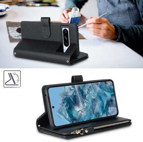 Jaorty for Google Pixel 8 Pro Phone Wallet Case for Women with Card Holder,Crossbody Pixel 8 Pro Case with Strap Lanyard,Zipper Pocket Magnetic Flip Leather Pixel 8 Pro Case,6.7" Black in Kuwait
