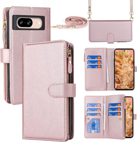 Jaorty for Google Pixel 8 Pro Phone Wallet Case for Women with Card Holder,Crossbody Pixel 8 Pro Case with Strap Lanyard,Zipper Pocket Magnetic Flip Leather Pixel 8 Pro Case,6.7" Black in Kuwait