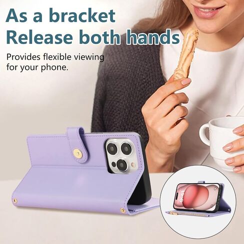 SZHAIYU Zipper Wallet Handbag Purse Compatible with iPhone 16 Pro Max Crossbody Case with Credit Card Holder Wrist Strap Lanyard Women 6.9'' Flip Faux Leather (Purple,IP 16 Pro Max) in Saudi Arabia