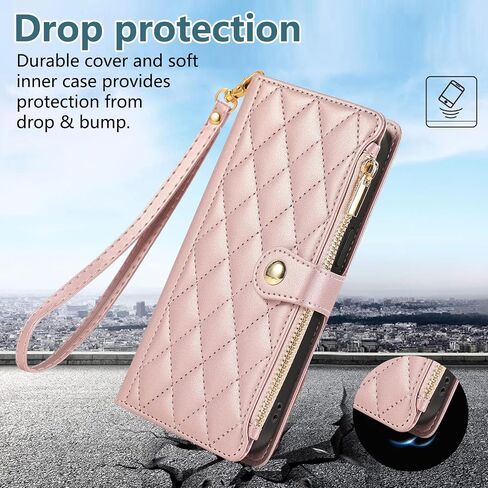 SZHAIYU Zipper Wallet Handbag Purse Compatible with iPhone 16 Pro Max Crossbody Case with Credit Card Holder Wrist Strap Lanyard Women 6.9'' Flip Faux Leather (Purple,IP 16 Pro Max) in Saudi Arabia