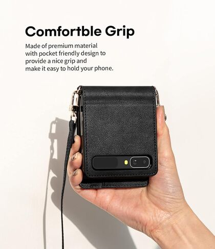 GOOSPERY Wallet Case Compatible with Galaxy Z Flip, Detachable Card Holder 2 Card Pocket Storage Premium PU Leather Adjustable Cross-Body Strap Attached Earbud Cord Organizer (Black) in Saudi Arabia