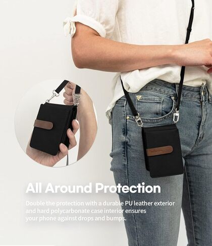 GOOSPERY Wallet Case Compatible with Galaxy Z Flip, Detachable Card Holder 2 Card Pocket Storage Premium PU Leather Adjustable Cross-Body Strap Attached Earbud Cord Organizer (Black) in Saudi Arabia