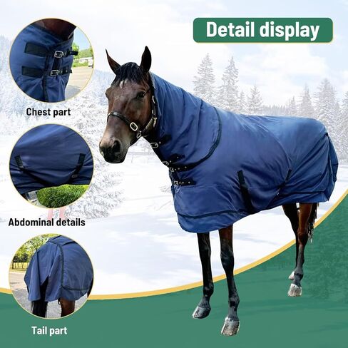 Waterproof Horse Turnout Blanket Horse Winter Blanket 400g Filling with Detachable Neck Cover Size 78 Navy Blue in Kuwait