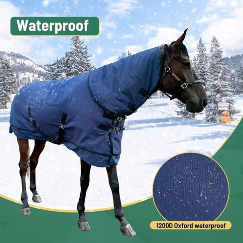 Waterproof Horse Turnout Blanket Horse Winter Blanket 400g Filling with Detachable Neck Cover Size 78 Navy Blue in Kuwait