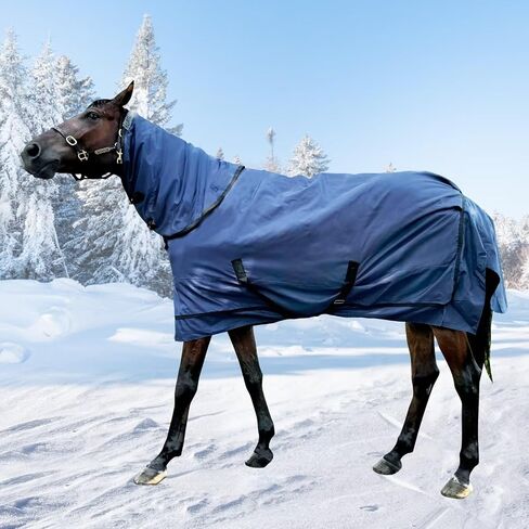 Waterproof Horse Turnout Blanket Horse Winter Blanket 400g Filling with Detachable Neck Cover Size 78 Navy Blue in Kuwait