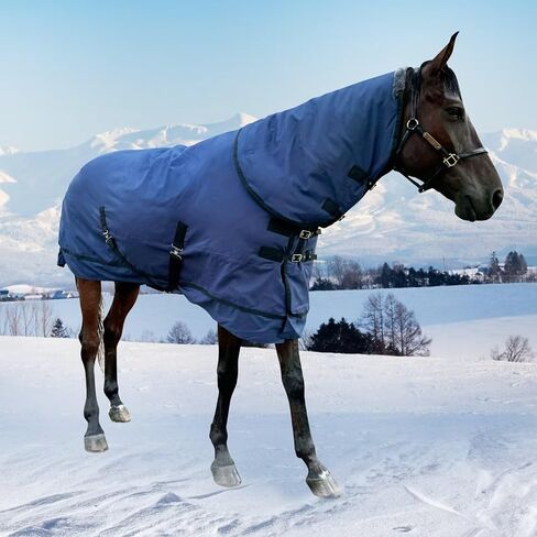 Waterproof Horse Turnout Blanket Horse Winter Blanket 400g Filling with Detachable Neck Cover Size 78 Navy Blue in Kuwait