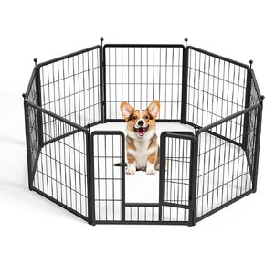HealSmart Dog Playpen 40 بوصة 8 لوحات، معدن ثقيل محمول روضة للحيوانات الأليفة داخلي وخارجي للتخييم، الفناء، RV، سياج الحديقة، فناء الخصوصية، أبيض
