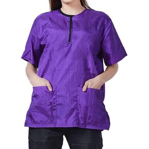 Dog Grooming Smock for Men Women, Anti-Static Smock for Pet Shop Dog Cat Grooming Bathing, Short Sleeves, Water Resistant and Hair Proof, (Solid Purple L)