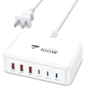 USB C Fast Charger, 100W USB C Charger Block GaN 6 Port USB C Fast Charging Station Hub Block Cube, PD USB C and QC USB A Wall Charger Multiple USB Charger for iPhone 15 16 Pro Max, MacBook, Samsung