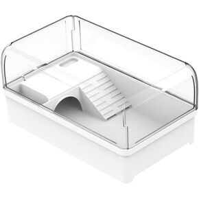 Flushbay Turtle Tank with Basking Platform Multi-Functional Areas Acrylic Turtle Aquarium Tank with 360° Panoramic View for Turtles, Crayfish Crab and Lizardt (White)