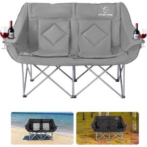 HITORHIKE Double Camping Chair Heavy Duty Oversized Folding Loveseat Camping Chair - Single/Double, All-Season Design with Cup Holder for Camping, Picnic, Beach