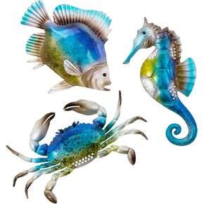 Beach Decor for Home,Outside Wall Decor, Beach Sea Turtle,Beach Bathroom Wall Decor,Beach Theme Wall Decor, Caribbean Decor,Set of 3, 8 Inch Colored Turtle Metal Outdoor Wall Decor