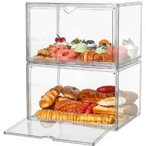 4 Pcs Bread Boxes for Kitchen Countertop, Large Bread Storage Container, Pastry Display Case Stackable Bread Keeper for Bread, Bagel, Muffins