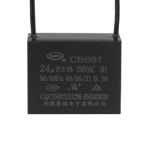 YOKIVE Ceiling Fan Capacitor CBB61, Metallized Polypropylene Film Capacitor Great for Fans Pumps Motors Running (24uF 250V AC 2 Wires 50/60Hz)