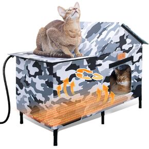 Lofkd Extra Large Heated Cat House for Outdoor Use Weatherproof, Sturdy，Insulated, Easy Setup