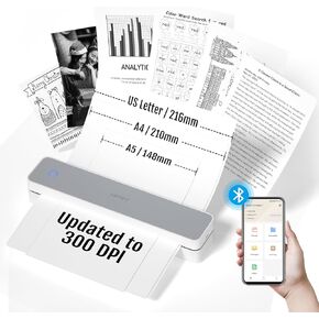 HPRT MT610 Pro Portable Printer Wireless for Travel, Support 8.5x11 US Letter&A4 Thermal Paper, Bluetooth Thermal Printer, Compatible with Android and iOS Phone & Laptop, Inkless Printer, White
