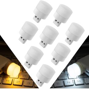 USB LED Night Light, Plug-in Design, Warm White Color, Multi-Purpose Use, 8 Bulbs (4 White + 4 Warm)