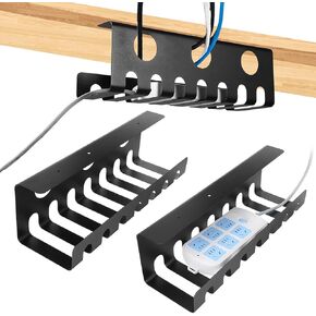 2 Pack Metal Cable Management Under Desk U-Channel - Home & Office Under Desk Cable Management, Tape & Screw Installation Cord Organizer for Desk, Desk Cable Management with Various Accessories