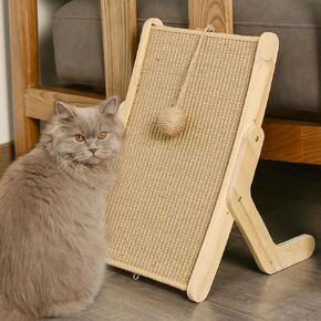 3 Ways Scratch Pads for Cats, Sisal Cat Scrathers for Indoor Cats, 26.8 Inches Cat Scrathing Board with Ball, Wooden Frame Cat Scratcher, Cat Cratch Pad with Sisal Mat