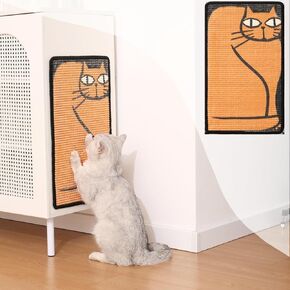 Sisal Cat Scratcher Post Mat (Use on Wall, Couch and Carpet), Shedding-Resistant Scratching Surface - 21.7x13 with Adhesives, Pads and Twist Pins (Cat in a Pink Room)
