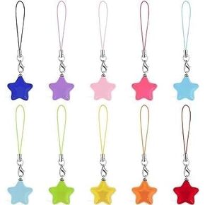 10 Pcs Random candy color Cute Star Phone Charms,Headphone Case Charms,Strap Aesthetic Cell Phone Charm Phone Keychain,Phone Charm String,Cute Keychain Lanyard String Charm Decor