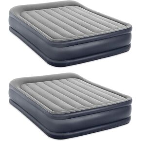Intex Dura Beam Deluxe Fiber-Tech Pillow Rest Raised Velvet Blow Up Air Mattress Bed with Built in Electronic Pump and Carrying Bag, Queen (2 Pack)