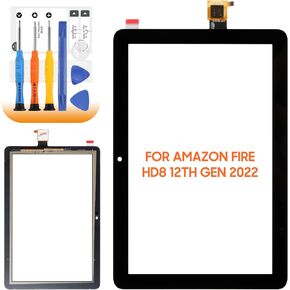 for Amazon Kindle Fire Tablet HD8 /HD8 Plus 12th Gen 2022 Screen Replacement for Fire HD8 Plus R2SP8T Touch Screen Digitizer Glass Sensor Black with Tools