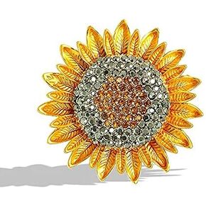 Yellow Flower Rhinestone Sunflower Brooch Enamel Crystal Plant Brooch Pin, Charm Sun Flower Coat Brooch for Women in Kuwait