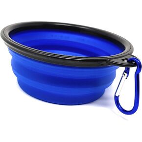 Set of 2 Collapsible Pet Bowls Small + Large with Carabiner Clips | BPA Free Food Grade Silicon 2 Pc Dog and Cat Expandable Travel Bowls | Bright Yellow, Pink and Black Pop Out Dog Bowls in Kuwait