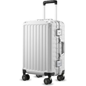 LUGGEX Zipperless Luggage with Spinner Wheels - Polycarbonate Aluminum Hard Shell Suitcase, Trunk-Medium 26-Inch, Silver Gray