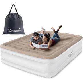 Air Mattress Full with Built in Pump, Blow Up Mattress in 3 Mins Inflation/Deflation, Inflatable Mattress of Upgraded Wave Flocked Top, Air Bed for Camping & Guest, colchon inflable