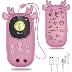 32GB MP3 Player for Kids, Cute Reindeer Portable Music Bluetooth MP3 Player, Child MP3 Player with Bluetooth 5.3,Speaker, FM Radio, Alarm Clock, Voice Recorder, Stopwatch (Support up to 128GB)