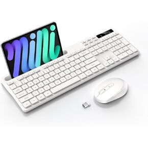 Wireless Keyboard and Mouse Combo, Soueto 2.4G Full-Sized Computer Keyboard with Phone Tablet Holder, 22 Multimedia Shortcuts, Numeric Keypad, 6 Button Silent Mouse for Windows, Mac (Space Black)
