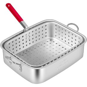 VIVOHOME 18 Qt Aluminum Deep Fry Pan and Basket, Rectangular Fish Fryer with Thermometer for Indoor and Outdoor Use