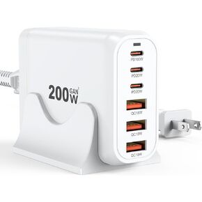 200W USB C Charger Block Multiple Ports, FEMORO GaN III USB Charging Station 6 Ports Hub, Multi Port for Laptop MacBook iPad iPhone 15 Galaxy Google Pixel Motorola Dell AirPods Switch