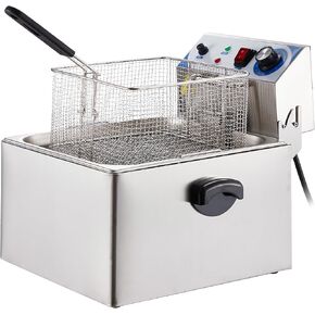 PULLAFUN Commercial Deep Fryer Countertop Stainless Steel 11L Electric Deep Fryer with Temperature Control Single Large Tank French Fries Restaurant Home Kitchen