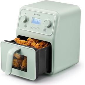 BUYDEEM F51 8-in-1 Air Fryer 4.2QT, Retro Countertop Airfryer Oven with Visible Window, Shake Reminder, One-touch Control with LCD Display, Cozy Greenish