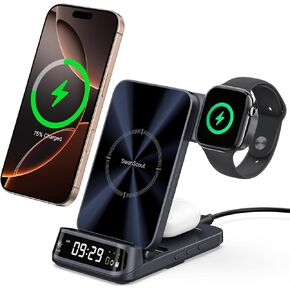 Wireless Charger for iPhone, SwanScout 708A, 3 in 1 Charging Station for Apple Watch 10/9/8/7/6, Ultra 2/Ultra, for AirPods 4/Pro 2/Pro/3, for iPhone 16/15/14 Series (NO Adapter)