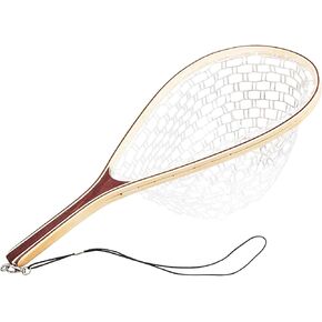 Fishing Net for Trout, Fly Fishing Net with Soft Rubber Mesh, Wooden Handle Fishing Net for Freshwater & Saltwater Fishing, Catch and Release, Gift for Anglers & Fly Fishing Enthusiasts