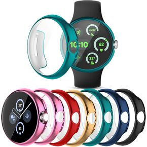 Wugongyan 6 Pack Screen Protector Case Compatible with Google Pixel Watch 3 (2024) 45mm Soft TPU Plated Full Protective Cover (Brilliant Colors, 45mm)