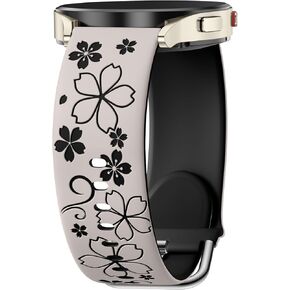 DaQin Floral Engraved Band-Compatible with Samsung Galaxy Watch 7 Band 6 4 5 40mm 44mm/5 Pro/6 4 Classic/Active 2, 20mm Cute Two-Tone Flower Soft Silicone Sport Strap for Samsung Watch Bands Women Men