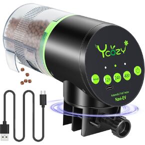 Ycozy Automatic Fish Feeder Rechargeable with USB Cable Moisture-Proof Intelligent Electric Fish/Turtle Feeder for Aquarium & Fish Tank Intelligent Timer Fish Food Dispenser for Vacation | Navi-EV