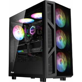 RUIX CV103 ATX Mid-Tower PC Case, Pre-Installed 4 x 120mm RGB Fans, RGB Color Lighting, Tempered Glass, USB 3.0, Gaming Computer Case, High-Airflow - White