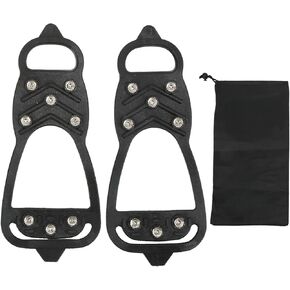 Alomejor 8 Spikes Ice Crampons, 1Pair Non Skid Ice Traction Cleats Snow Shoes Spikes Ice Gripper for Hiking Camping Mountaineering