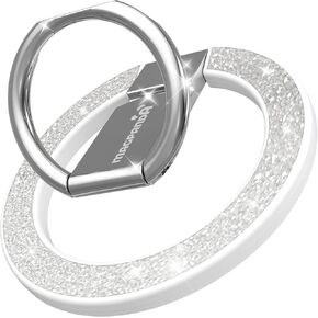 Bling Bling Magnetic Phone Ring Holder for MagSafe, Compatible with MagSafe Phone Grip Glitter Finger Ring with Adjustable Kickstand for iPhone 16 15 14 13 12 Pro Max Plus, Diamond White