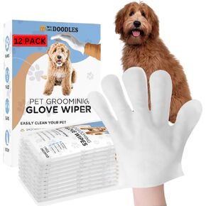 We Love Doodles Dog Cleaning Gloves Wipes - Pet Bathing Wipes for Dogs, Paws, Face, Body, Ears - Safe, Easy & Effective - Individually Packaged, Rinse-Free, Double-Sided, Alcohol-Free 12 PCS