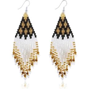 CALORVIA Bohemian Large Long Tassel Beaded Earrings Handmade Boho Native Statement Big Fringe for Women Girls