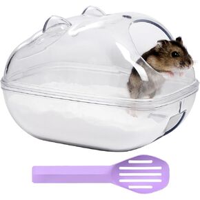 Transparent Hamster Sand Bath Container Hamster Sand Box, Cute Hamster Shape Hamster Cage Accessories Bath Keeps Sand Contained