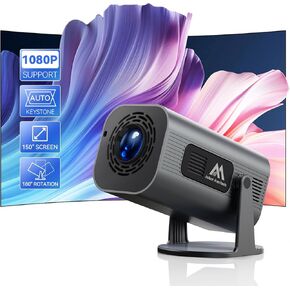 Mini Projector with WiFi and Bluetooth, 180°Adjustable Stand Portable Projector, 150" Smart Projector with Full HD 1080P, Android TV, Support 2.4G/5G/6G WiFi6, Auto Keystone for Phone/TV Stick/Laptop